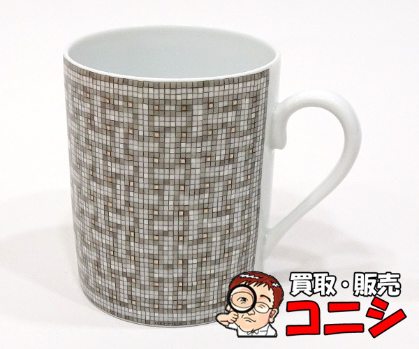 【質コニシ】【HERMES/エルメス】マグカップ モザイク24 プラチナ グレー系 コップ 食器 箱付き 美品【送料込み】l1078b