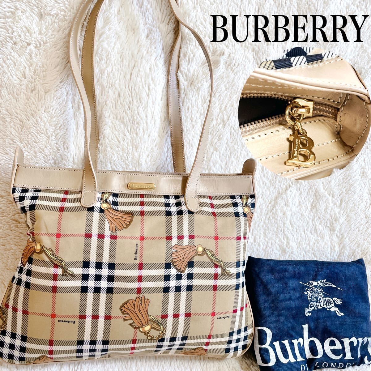 激レア 美品 BURBERRY タッセル柄 ノバチェック 肩がけ トート 激レア 美品 BURBERRY タッセル柄 ノバチェック 肩がけ トート