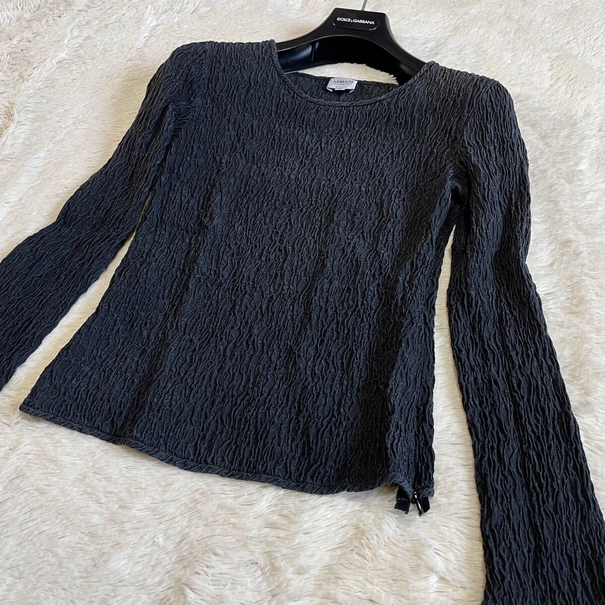 ARMANI アルマーニコレツォーニ プリーツ 長袖 黒 カットソー ブラック Lサイズ