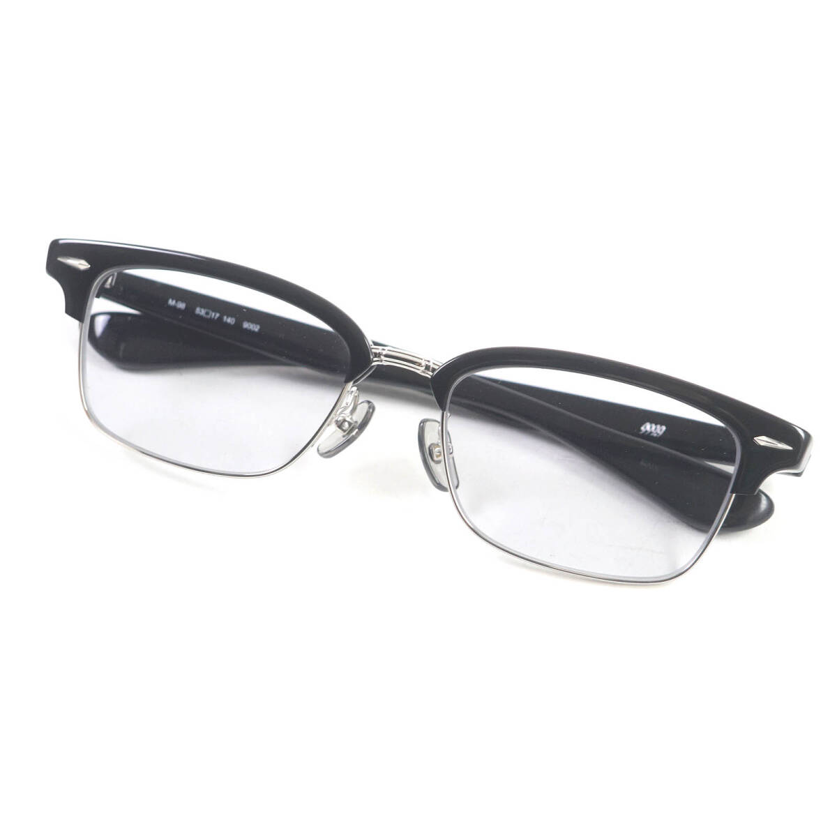 極美品□999.9 フォーナインズ M-98 サーモントメガネ 眼鏡 アイウェア ブラック シルバー 53□17-140 度入り ケース付き 日本製 メンズ