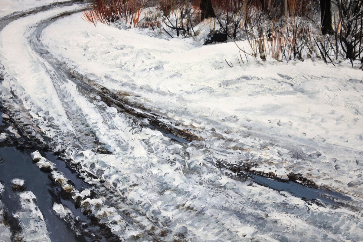 油絵 油彩 油彩画 絵画【冬の道路】 油絵 油彩 油彩画 絵画【冬の道路】