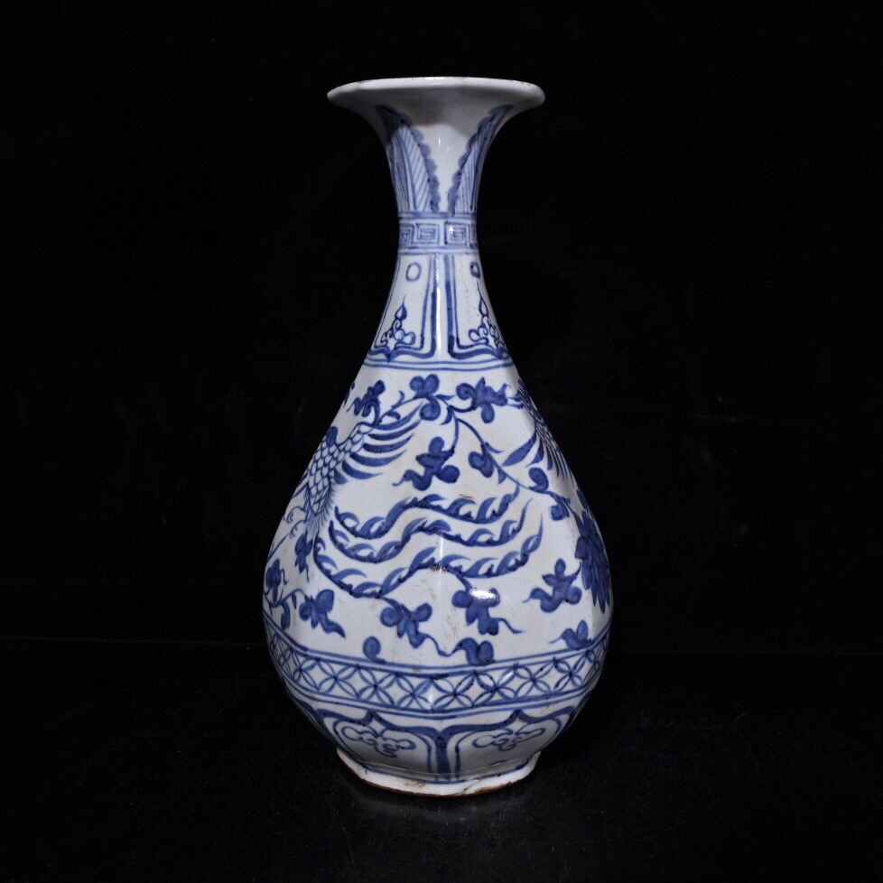青磁花瓶 骨董品 アンティーク 中国 古美術 元・古陶磁器・青花・海水雲龍紋 ・罐』極細工・東洋彫刻・骨董