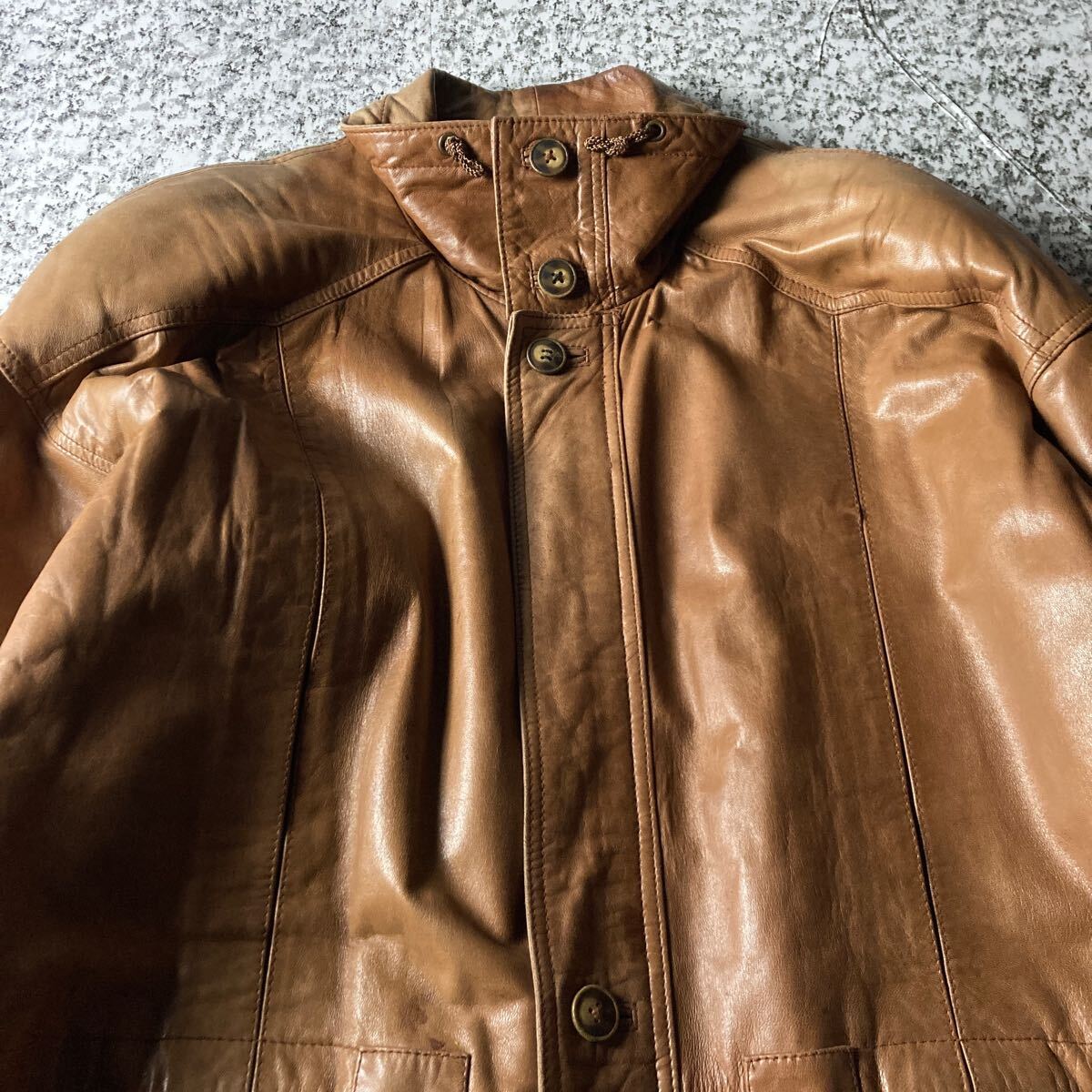 80sヴィンテージ】リアルレザーコート 肩パットGENUINE LEATHER 80sヴィンテージ】リアルレザーコート 肩パットGENUINE LEATHER