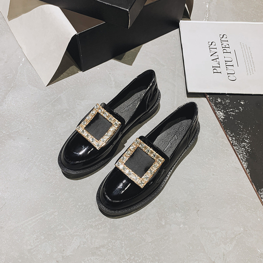 ☆ ブラック ☆ 40(25cm) ☆ ローファー ビジュー pmyrfshoes01 ローファー レディース エナメル 革靴 ローヒール ラウンドトゥ ヒール 3cm