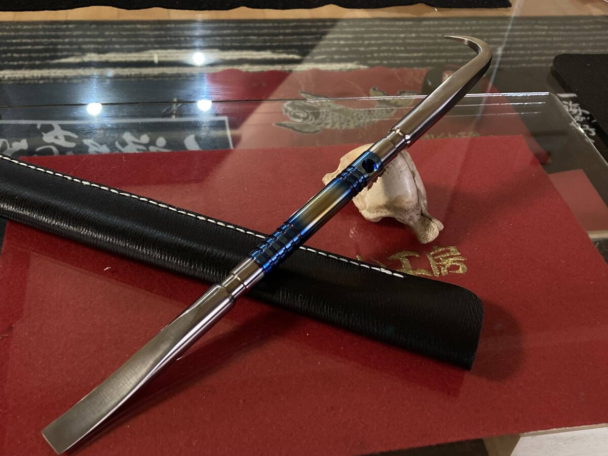 64チタン製　貝おこし　貝ムキ　石鯛釣り師必需品　動画あり　本革シース