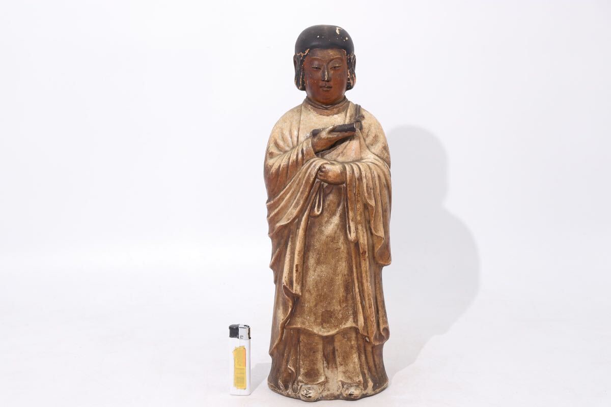 時代　陶器製　彩色　聖徳太子　稚児像　木箱付　/　陶器人形　磁器人形　細工物　検索：　絵備前　京焼　御深井焼　古瀬戸　平戸焼　.4016