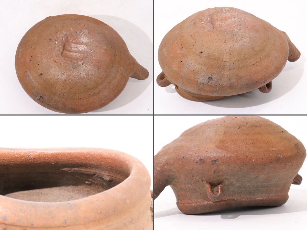 時代　南蛮　急須　大型　/　時代物　煎茶道具　水注　湯沸し　南蛮手　南蛮焼　手捻り手造　検索：　備前焼　古備前　中国美術　.4030
