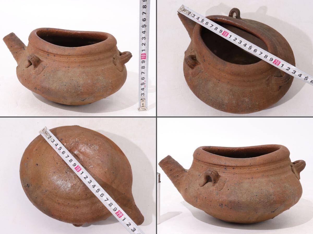 時代　南蛮　急須　大型　/　時代物　煎茶道具　水注　湯沸し　南蛮手　南蛮焼　手捻り手造　検索：　備前焼　古備前　中国美術　.4030