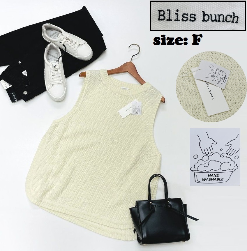 Bliss bunch /F/ ホワイト サイドスリットベスト コットン生地 タグ付き アウトドア キャンプ トップス ノースリーブ ニット ブリスバンチ