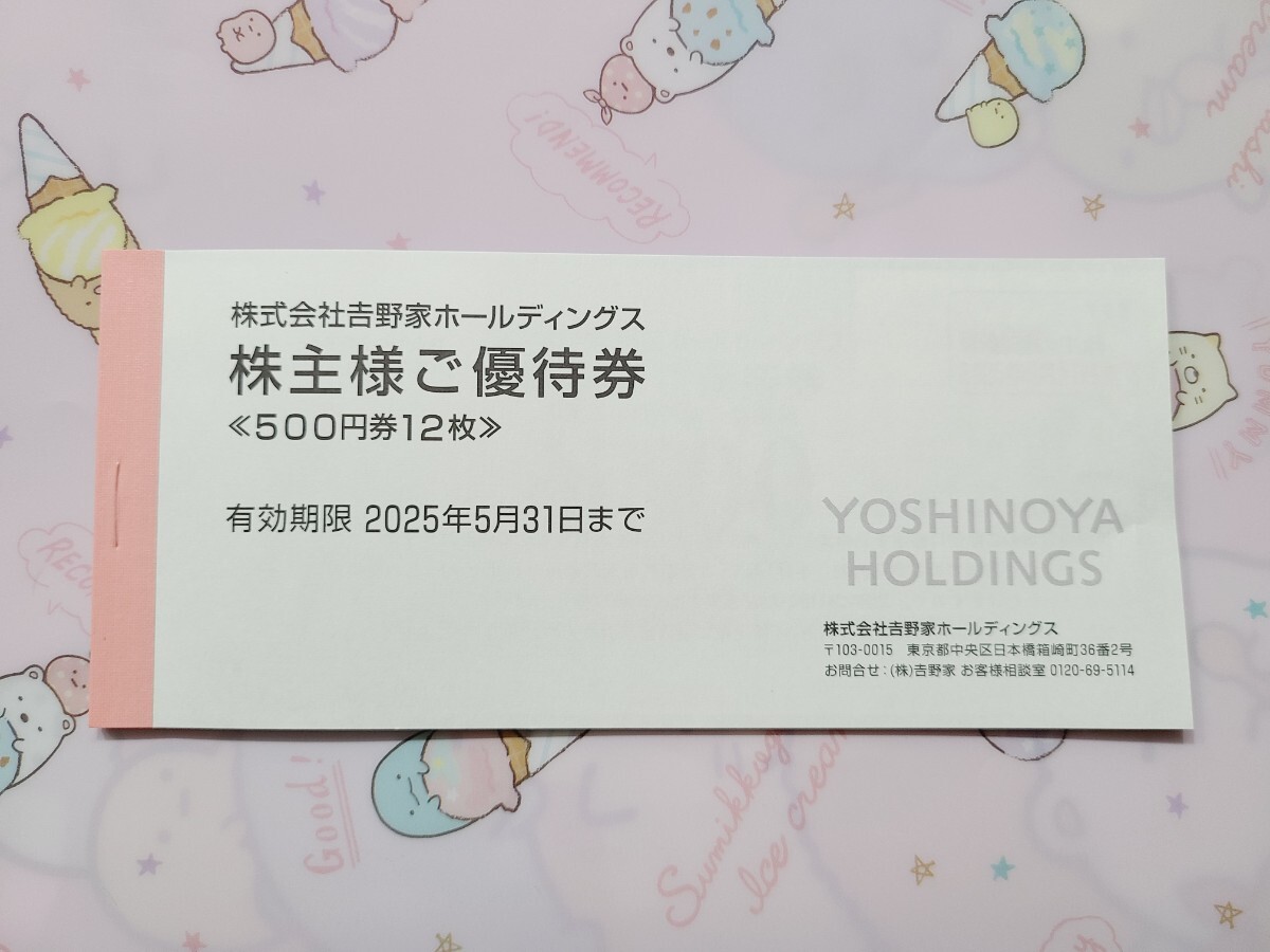 吉野家ホールディングス / 株主優待券 / 6000円分(500円券×12枚) / 2025年5月31日まで /