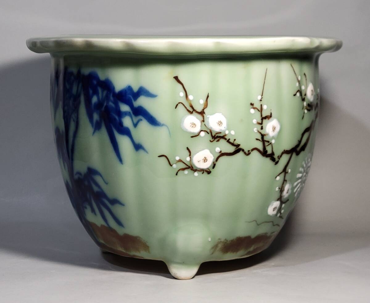 Yahoo!オークション - 古美術柳 尾張焼 青磁色絵染付 四君子文菊