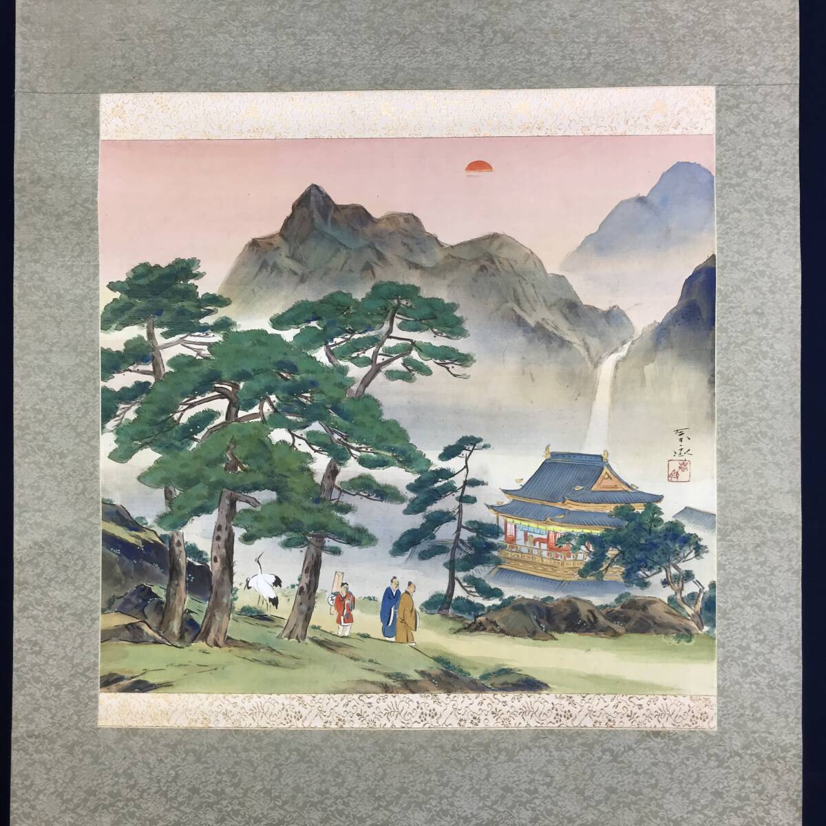 真作堀江春斎蓬莱山図蓬莱仙境図祝掛軸正月掛軸山水図横物掛軸 真作堀江春斎蓬莱山図蓬莱仙境図祝掛軸正月掛軸山水図横物掛軸