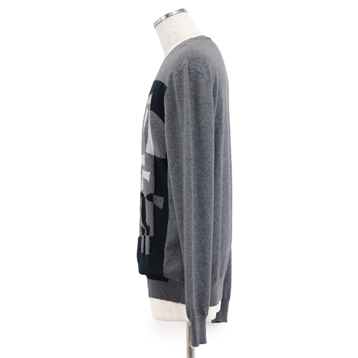 【美品】エルメス 2023AW ヴェルキーラブ ホース カシミヤ100％ ニット セーター 丸首 長(zhǎng)袖 トップス メンズ XL グレー 青 白 伊制 HERMES
