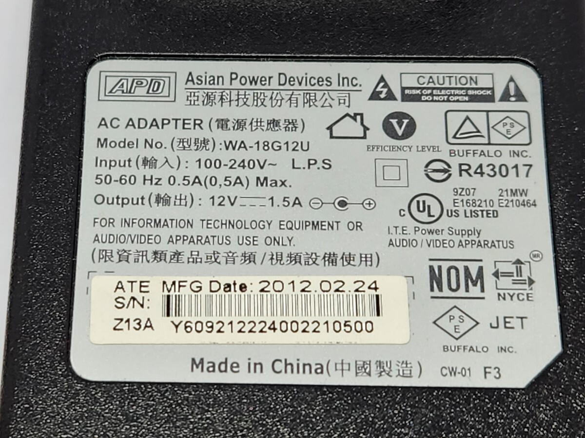 APD ACアダプター　WA-18G12U　バッファロー純正　BUFFALO　動作未確認_画像2