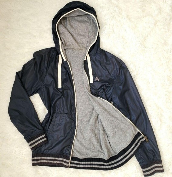 １円スタ　BURBERRY BLACK LABEL　バーバリーブラックレーベル　ナイロンパーカー　シャドーホース　スウェット　リバーシブル　ジャケット