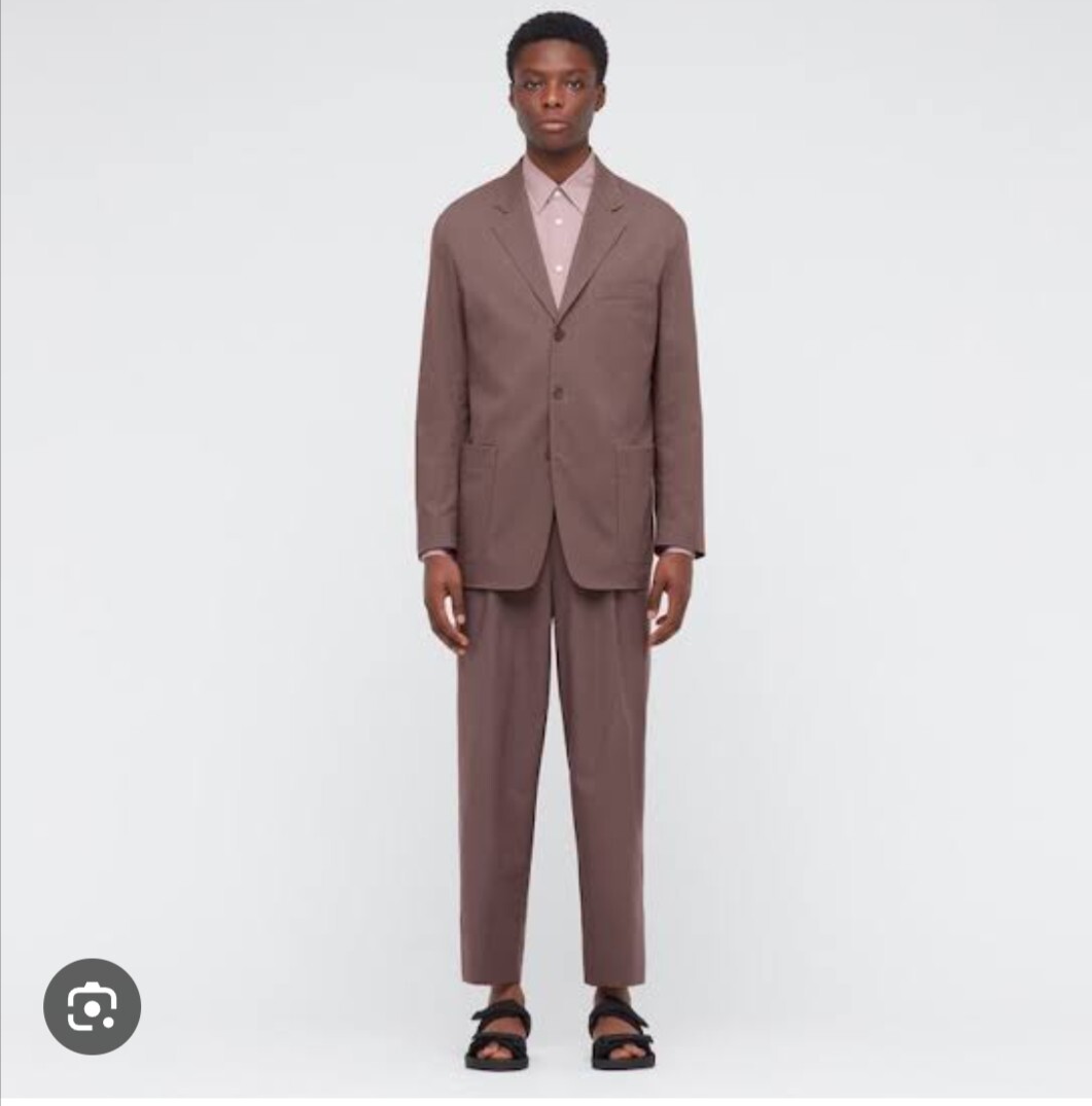 美品　UNIQLO　U　ユニクロ リラックスフィットセットアップ スーツ ジャケット　スラックス　ブラウン　437300 437147 OSAGARI