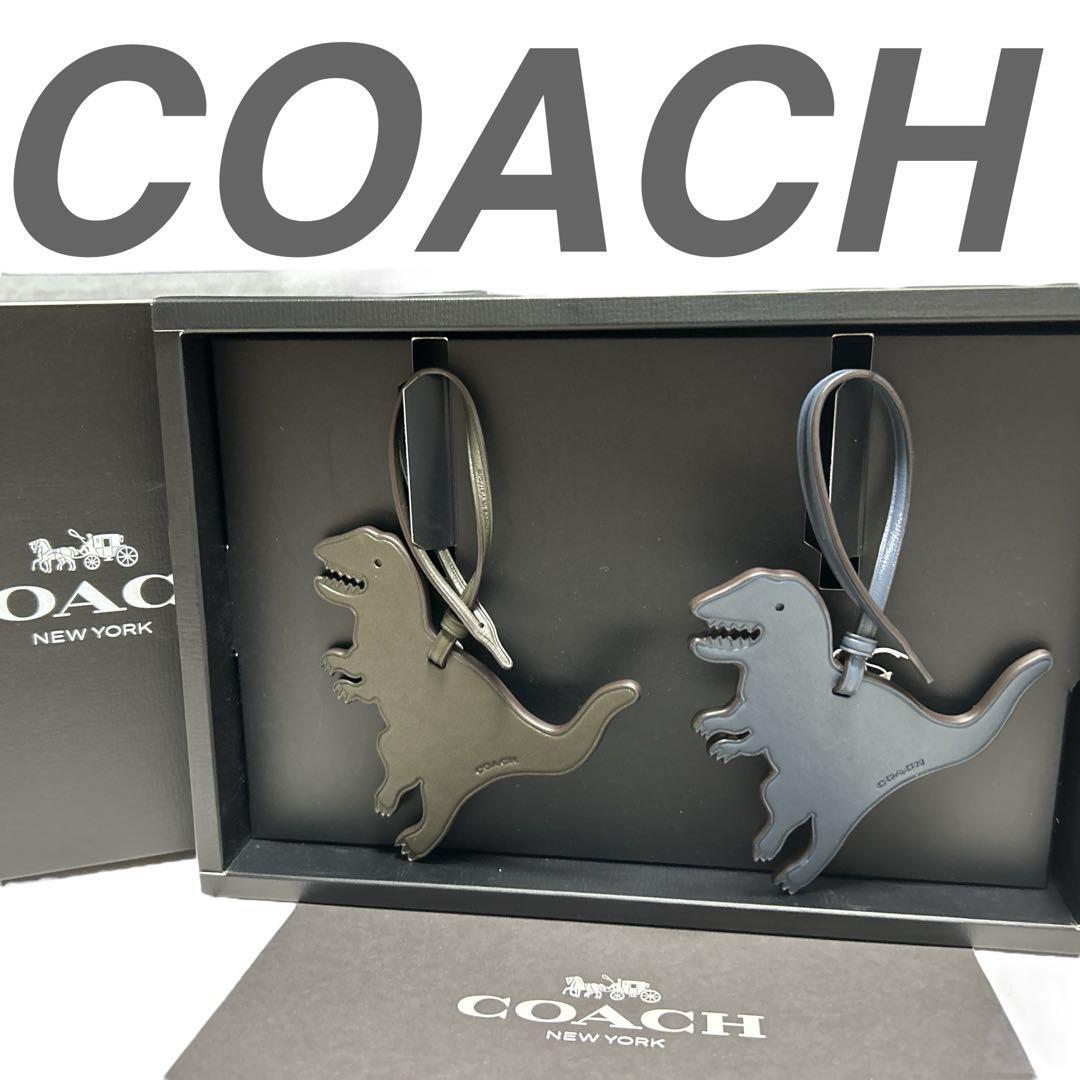 美品 COACH タグ付 レキシー チャーム 2点セット レザー 恐竜 ダイナソ 美品 限定品 COACH タグ付 レキシー チャーム 2点セット レザー
