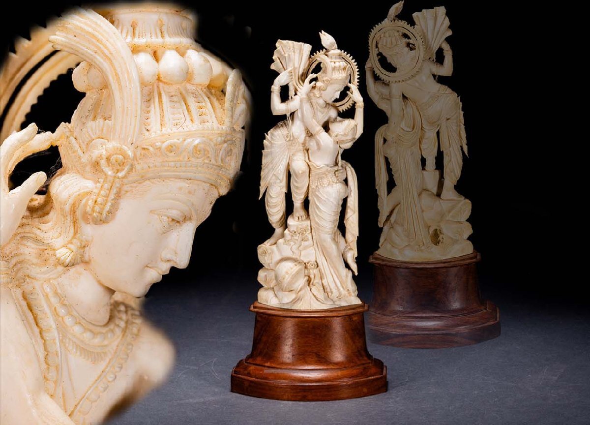 【善古堂】某有名オークション買入 時代物 特種白材 インド教 人物造像 透かし彫り 豪華芯料使用 骨董品 古美術0925-212S2　
