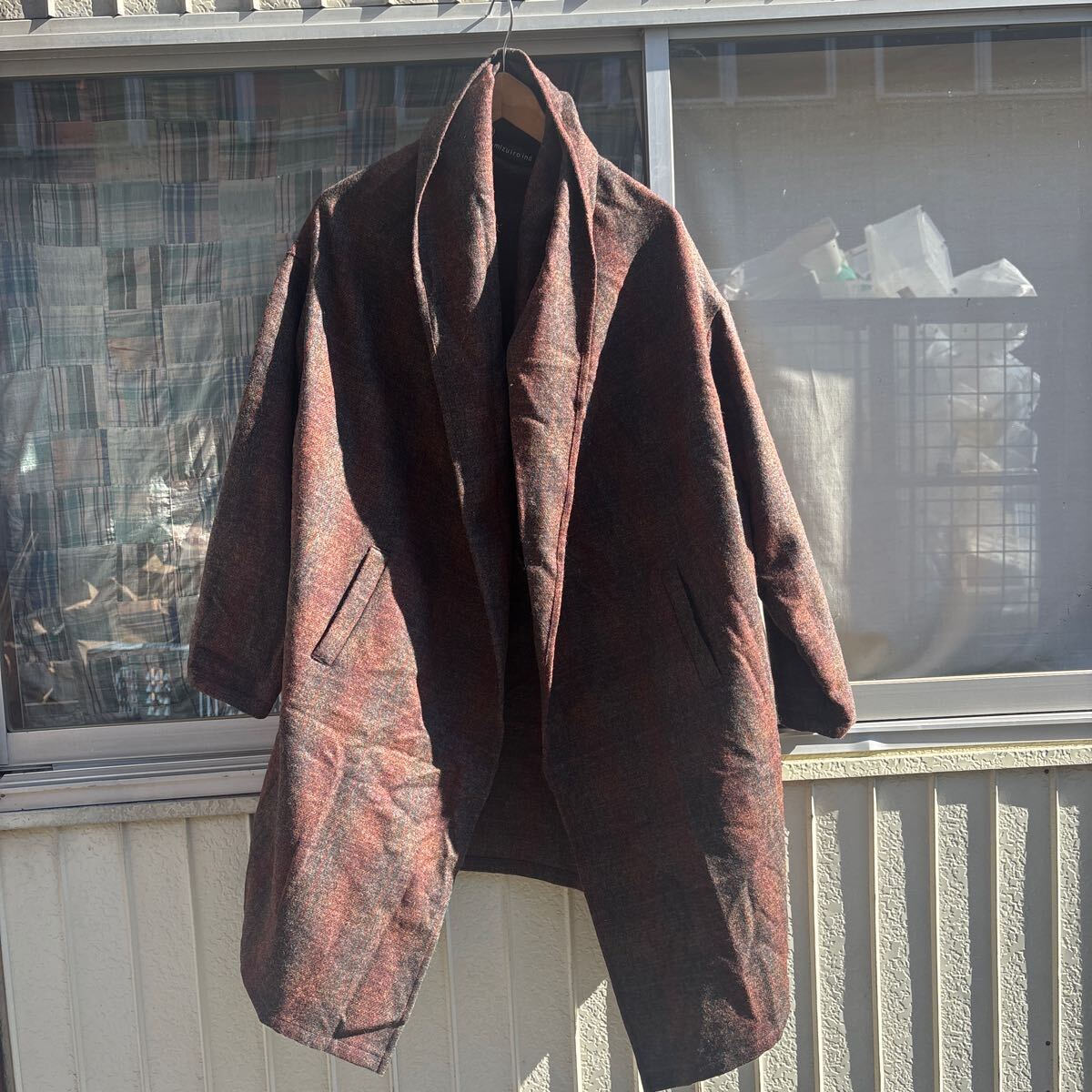 mizuiroind ミズイロインド ショールカラー チェック ウールコート_画像1