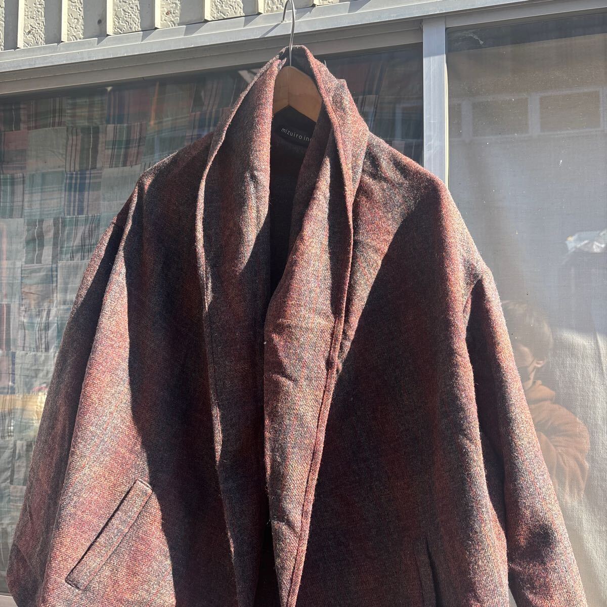 mizuiroind ミズイロインド ショールカラー チェック ウールコート_画像2