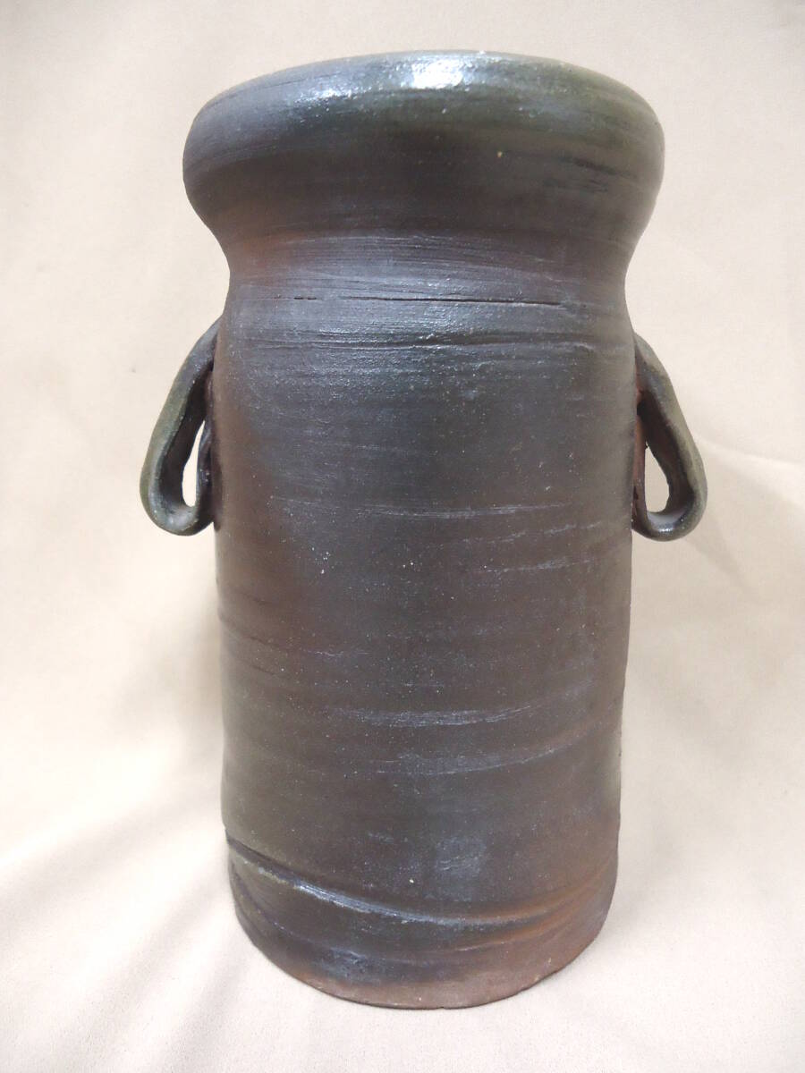 91 備前焼 備州窯 山本 宗秀 耳付 花瓶 約19.8×14×11cm 約1.45kg 91 備前焼 備州窯 山本 宗秀 耳付 花瓶 約19.8×14×11cm 約1.45kg