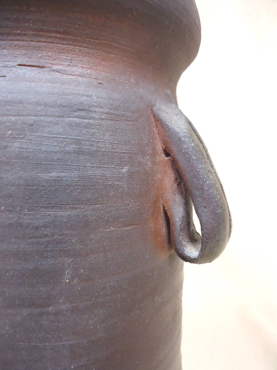 91 備前焼 備州窯 山本 宗秀 耳付 花瓶 約19.8×14×11cm 約1.45kg 91 備前焼 備州窯 山本 宗秀 耳付 花瓶 約19.8×14×11cm 約1.45kg