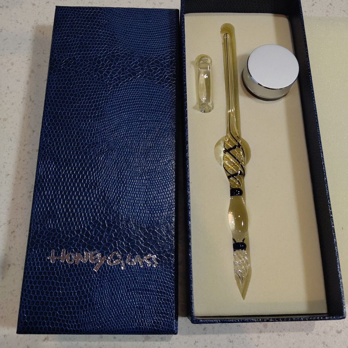 Honey glass ガラスペン タイ ハンドメイド レトロ 青黄