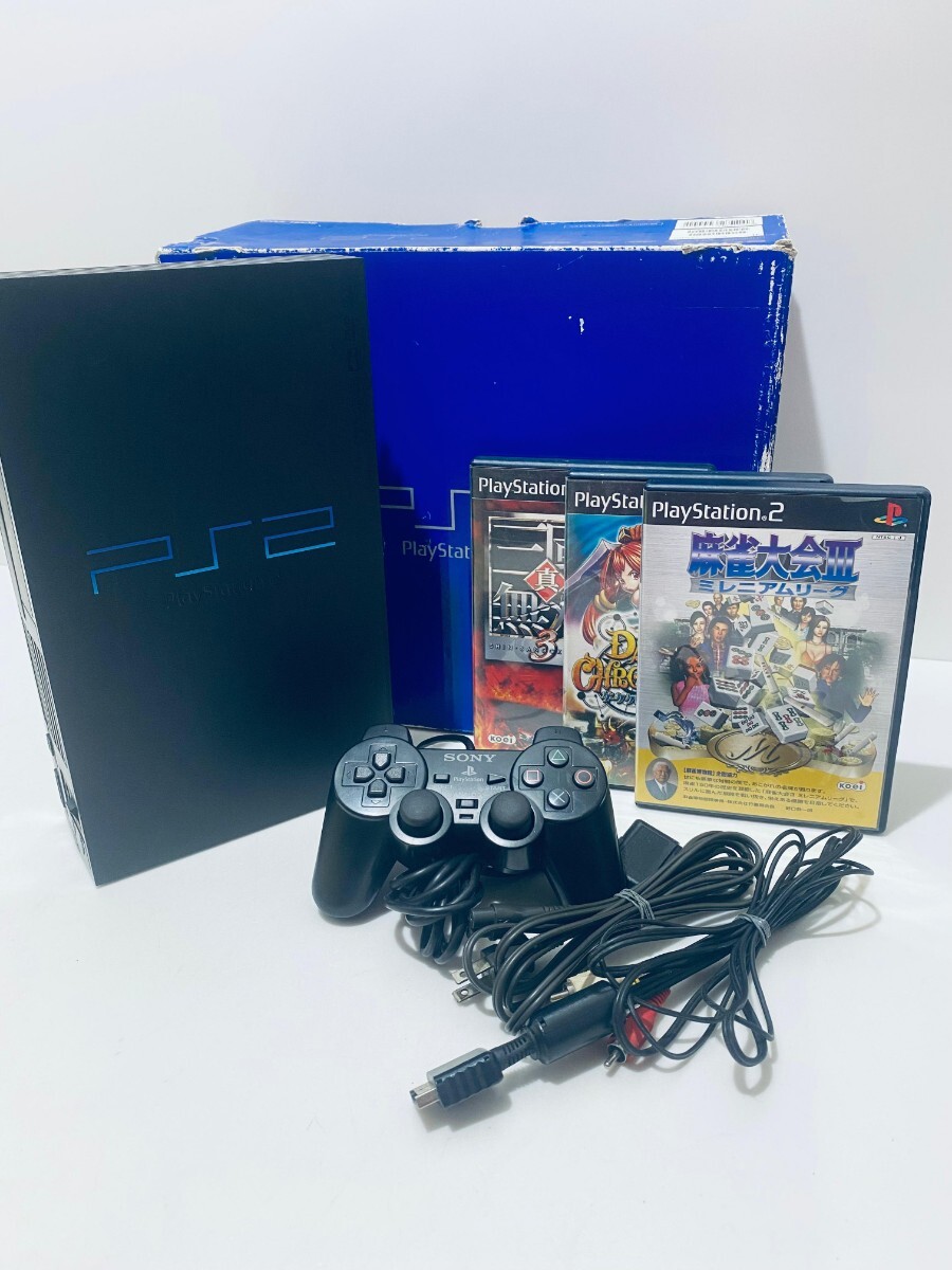 動作品 Sony PS2 プレイステーション2 SCPH-30000ブラック 本体 コントローラ ゲームソフト プレステPlayStation 希少品 箱付(J-8)