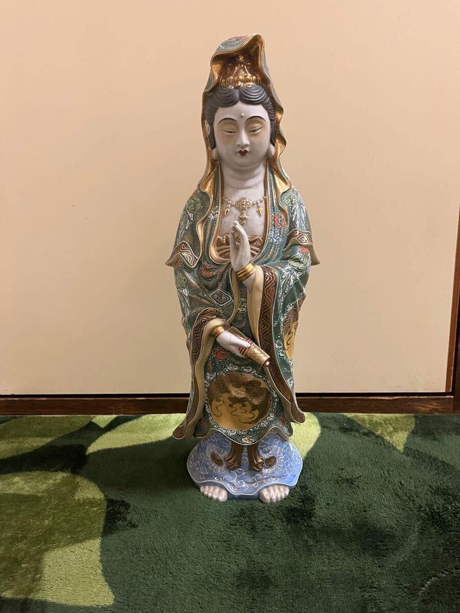 ●日本正規品● 菊仙 九谷 観音様 観音菩薩像（本尊 立像 九谷焼 観音像 仏像 工芸品