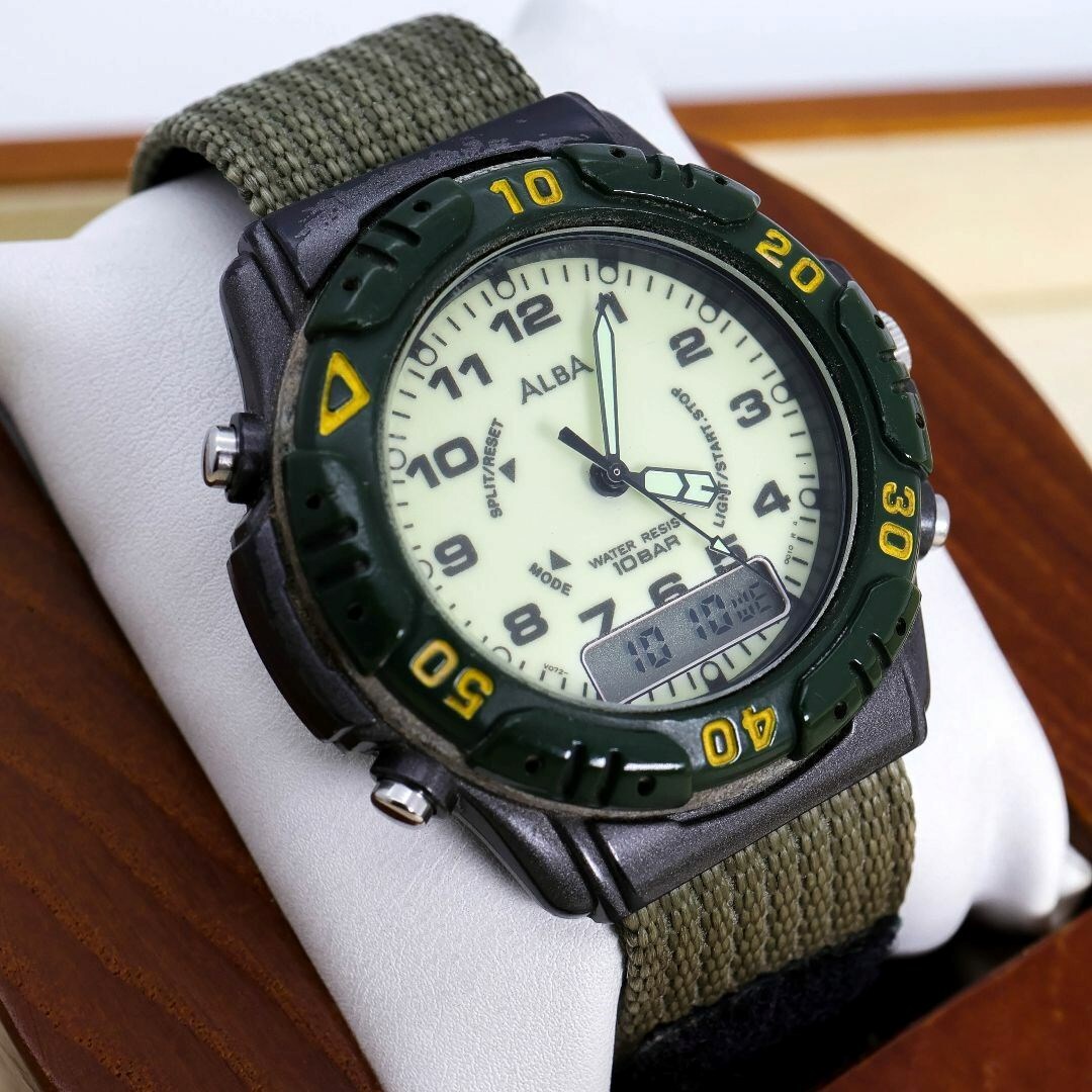 稼働 SEIKO ALBA 腕時計 ダイバー アナデジ 回転ベゼル ミリタリー