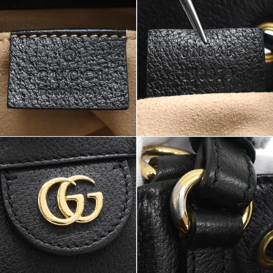  как новый Gucci мешочек ручная сумочка 610846 off .tia двойной G черный ремешок нет Gold металлические принадлежности GUCCI