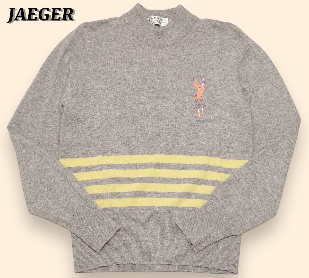JAEGER（イエーガー）/ウール100%/刺繍/モックネックセーター/XS