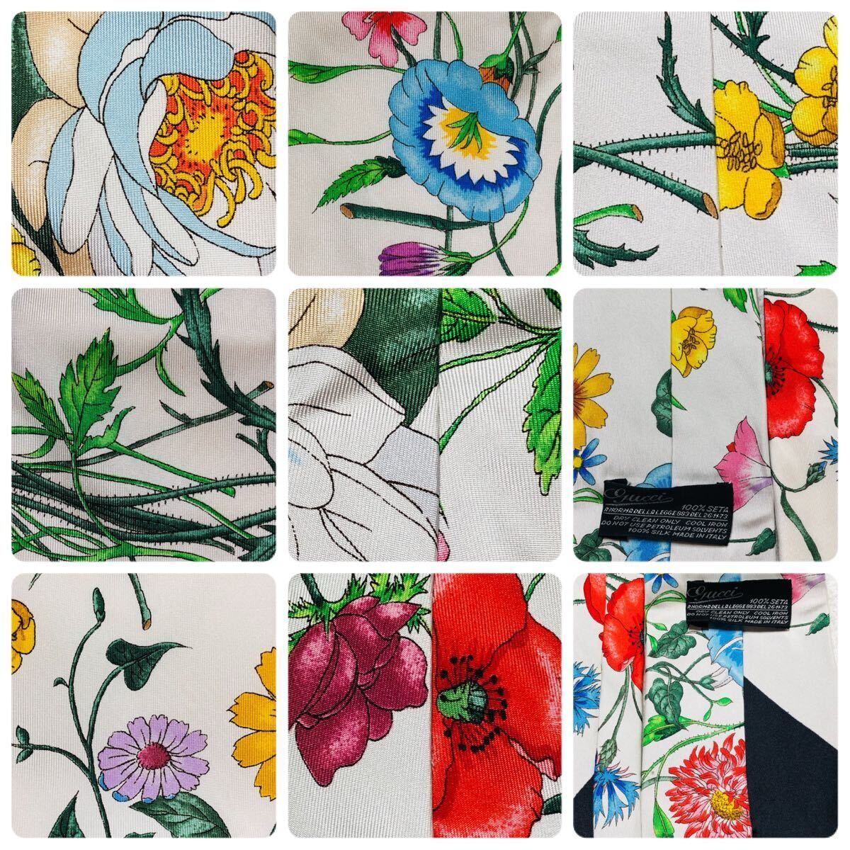 美品 超希少 GUCCI グッチ ネクタイ スカーフ柄 フローラル 花柄 美品 超希少 GUCCI グッチ ネクタイ スカーフ柄 フローラル 花柄