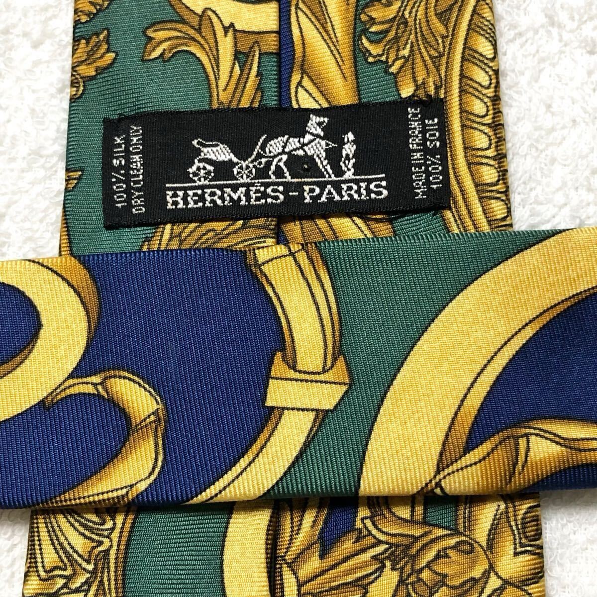 美品 希少デザイン HERMES エルメス ネクタイ スカーフ柄 黄金 美品 希少デザイン HERMES エルメス ネクタイ スカーフ柄 黄金