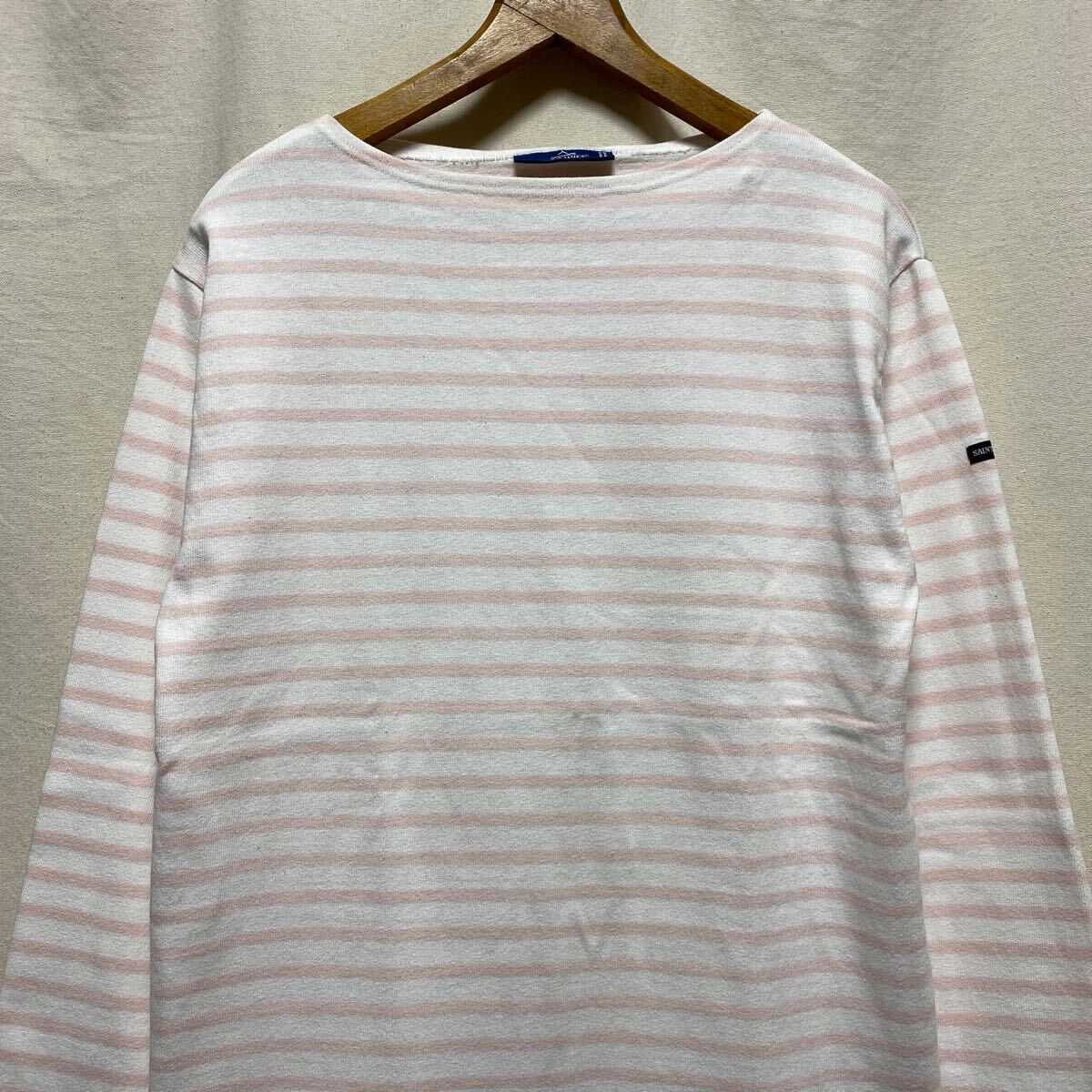フランス製 セントジェームス ウエッソン ボーダー ホワイト×ライトピンク 5 ボートネックTシャツ バスクシャツ SAINT JAMES 長袖Tシャツ