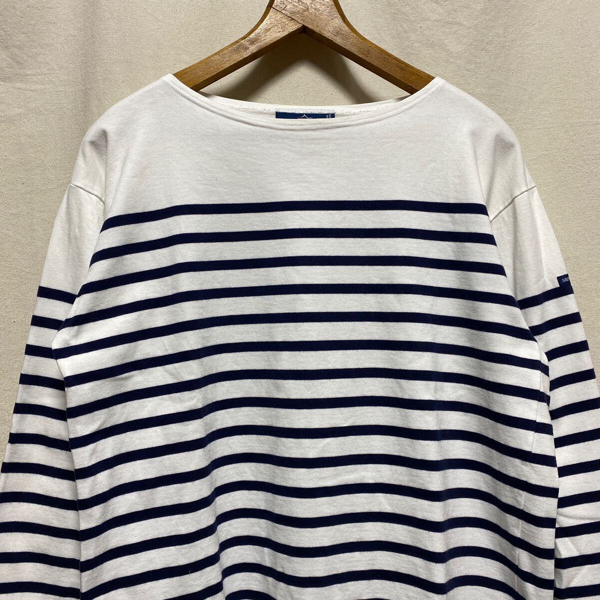フランス製 セントジェームス パネルボーダー ボートネックTシャツ ホワイト×ネイビー 6 バスクシャツ SAINT JAMES 長袖Tシャツ