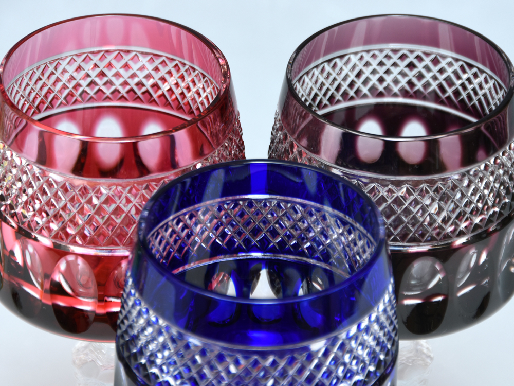 ボヘミア クリスタルガラス マルチカラー 6色 被せガラス