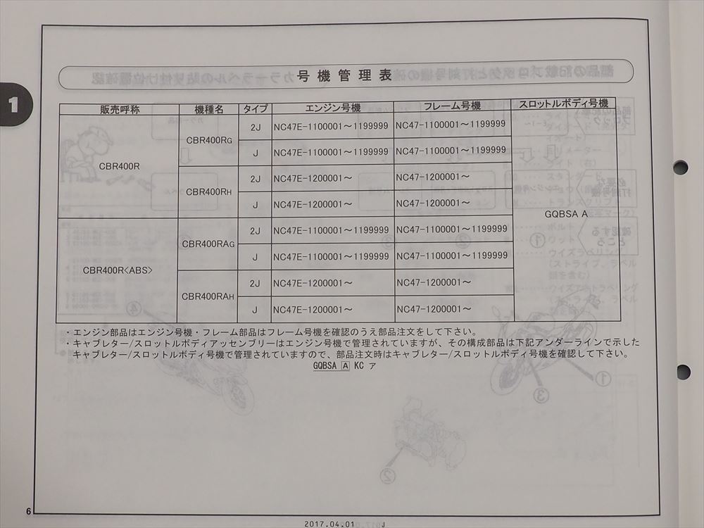 CBR400R ABS NC47-110 120 список запасных частей 2 версия эпоха Heisei 29 год 4 месяц выпуск 