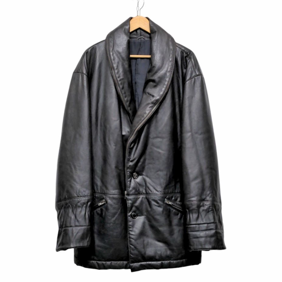90s ISSEY MIYAKEME イッセイミヤケ ラムレザーコート ショールカラー ヴィンテージ オールド ブラック OLD ME13-LD001 サイズ XL
