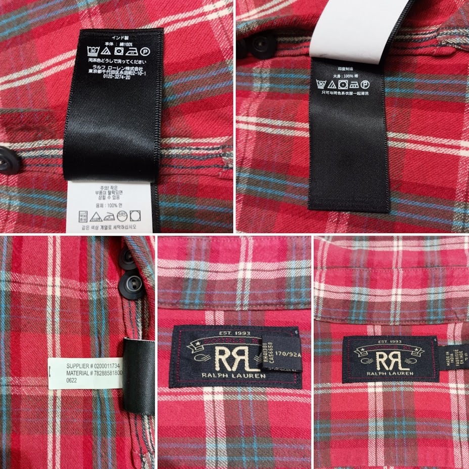 RRL Ralph Lauren Matlock West Sport Shirt ダブルアールエル 長(zhǎng)袖シャツ レッド チェック 0200011734
