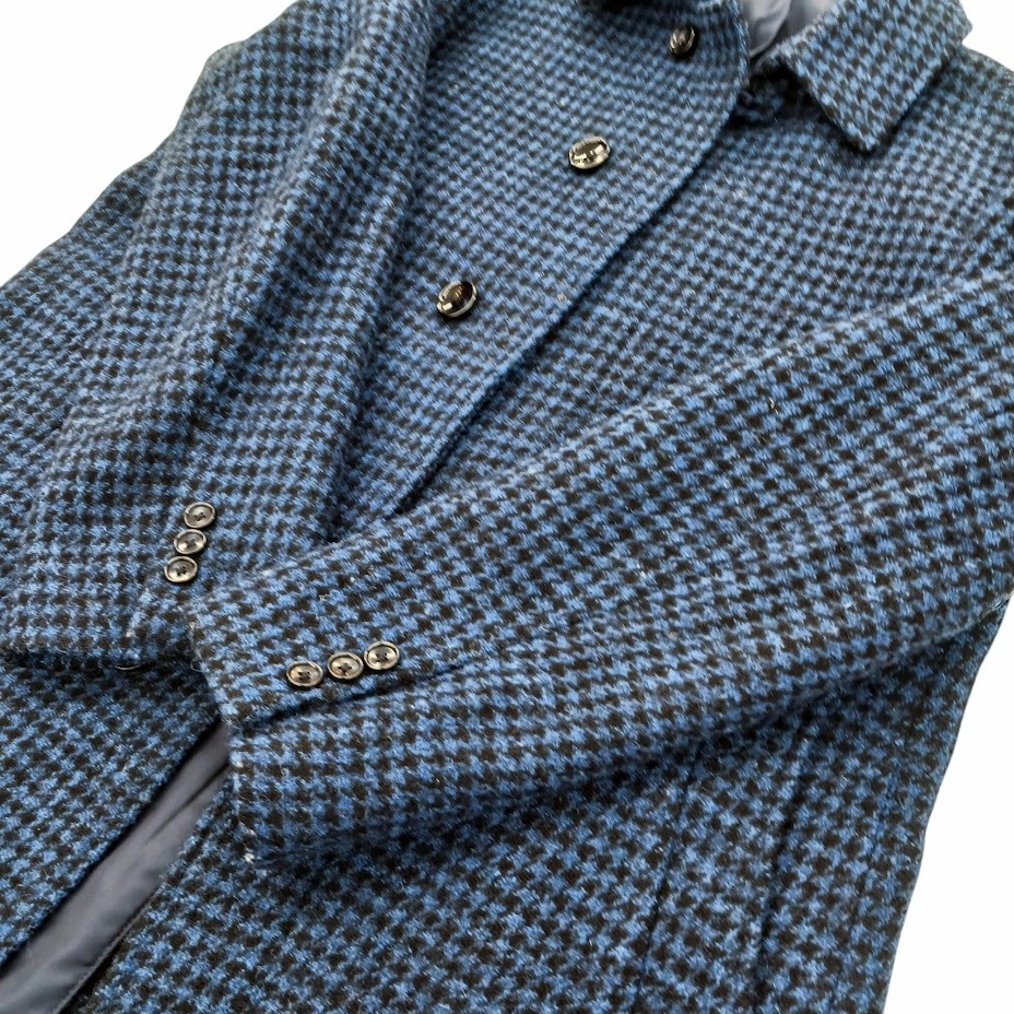 TRANS CONTINENTS HARRIS TWEED トランスコンチネンス ハリスツイード ステンカラーコート ブルー 千鳥格子 サイズ S_画像5