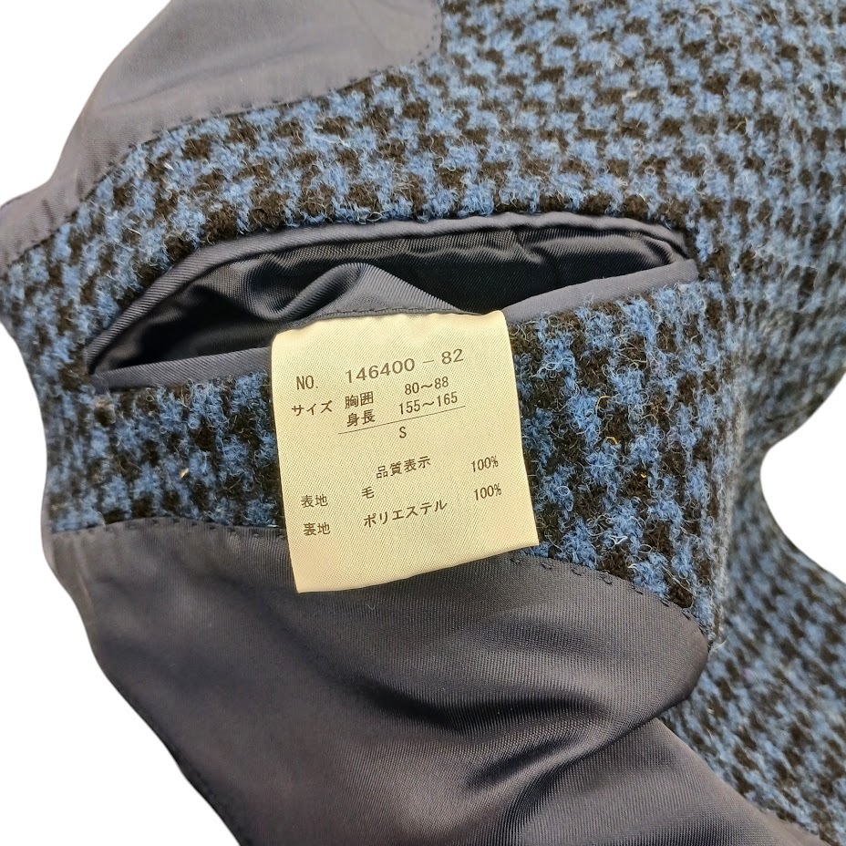 TRANS CONTINENTS HARRIS TWEED トランスコンチネンス ハリスツイード ステンカラーコート ブルー 千鳥格子 サイズ S_画像10
