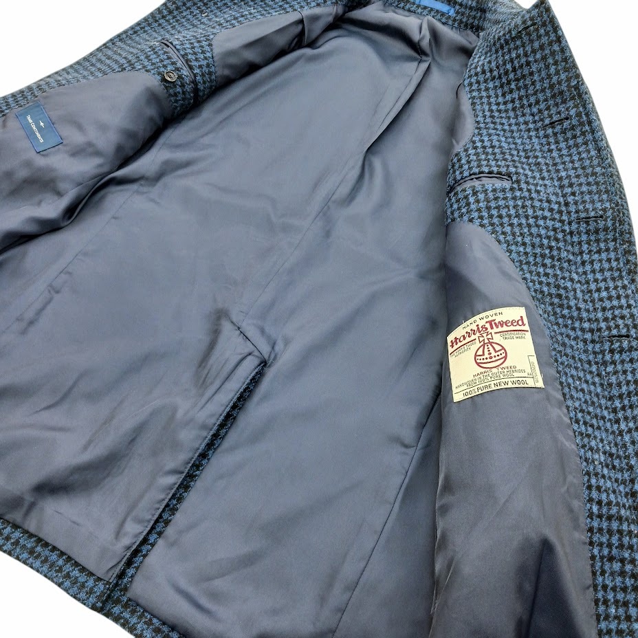 TRANS CONTINENTS HARRIS TWEED トランスコンチネンス ハリスツイード ステンカラーコート ブルー 千鳥格子 サイズ S_画像6