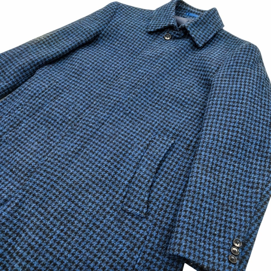 TRANS CONTINENTS HARRIS TWEED トランスコンチネンス ハリスツイード ステンカラーコート ブルー 千鳥格子 サイズ S_画像4