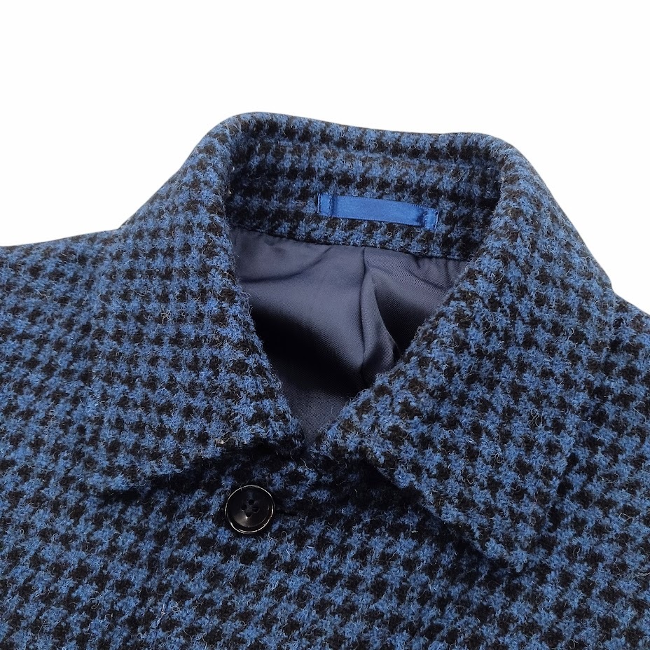 TRANS CONTINENTS HARRIS TWEED トランスコンチネンス ハリスツイード ステンカラーコート ブルー 千鳥格子 サイズ S_画像3