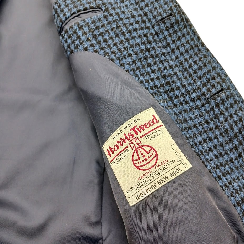 TRANS CONTINENTS HARRIS TWEED トランスコンチネンス ハリスツイード ステンカラーコート ブルー 千鳥格子 サイズ S_画像9