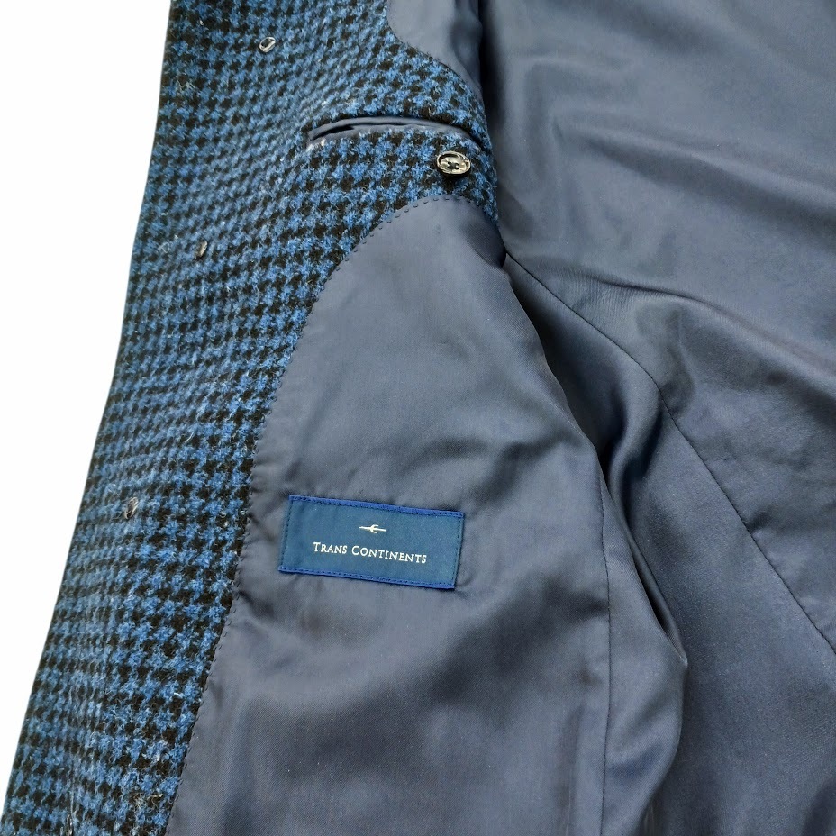 TRANS CONTINENTS HARRIS TWEED トランスコンチネンス ハリスツイード ステンカラーコート ブルー 千鳥格子 サイズ S_画像8