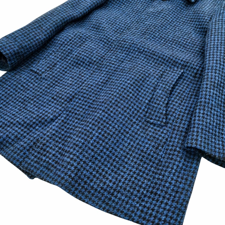 TRANS CONTINENTS HARRIS TWEED トランスコンチネンス ハリスツイード ステンカラーコート ブルー 千鳥格子 サイズ S_画像7
