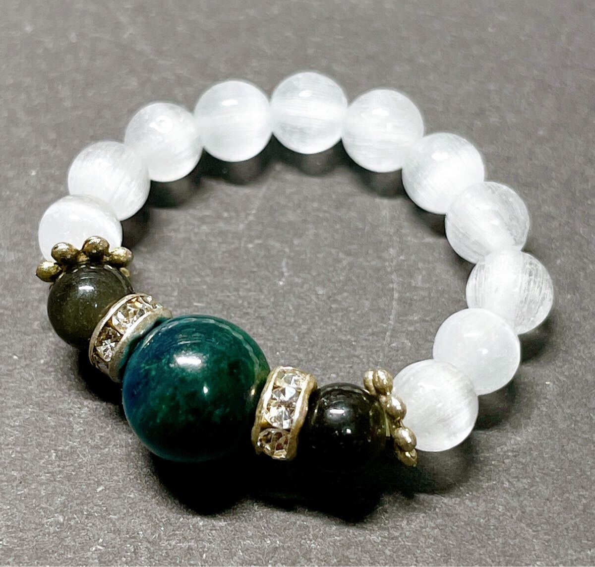 指輪　天然石リング　ブルータイガーアイ ホワイトキャッツアイ　オブシディアン　パワーストーン アクセサリー　ハンドメイド_画像1