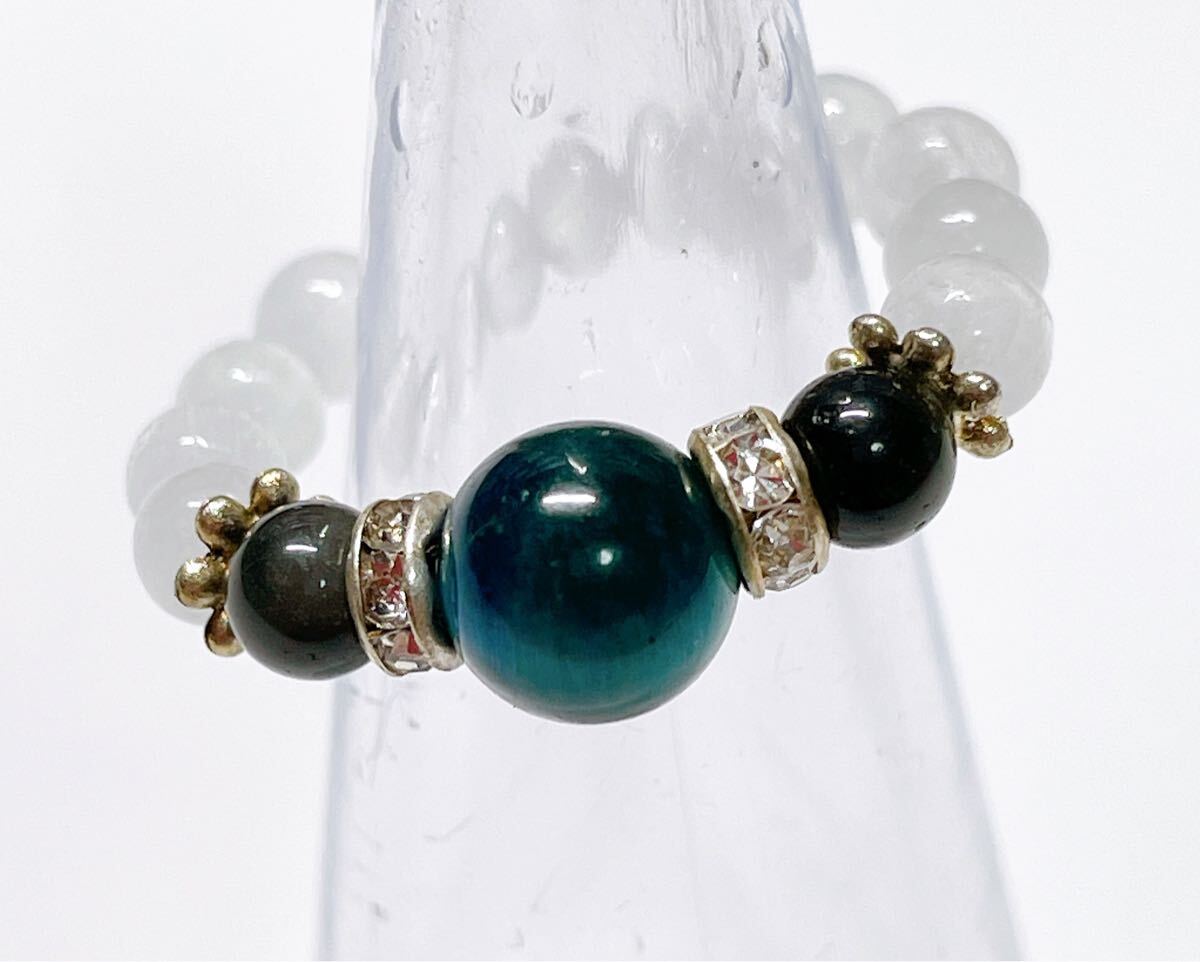 指輪　天然石リング　ブルータイガーアイ ホワイトキャッツアイ　オブシディアン　パワーストーン アクセサリー　ハンドメイド_画像4